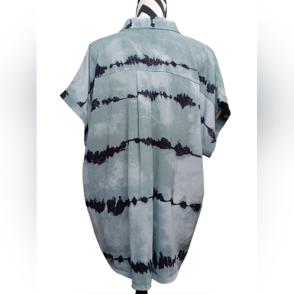 Entro Abstract Print V-Neck Rolled Cuff Sleeve Sz 1X Blouse - Picture 2 of 11